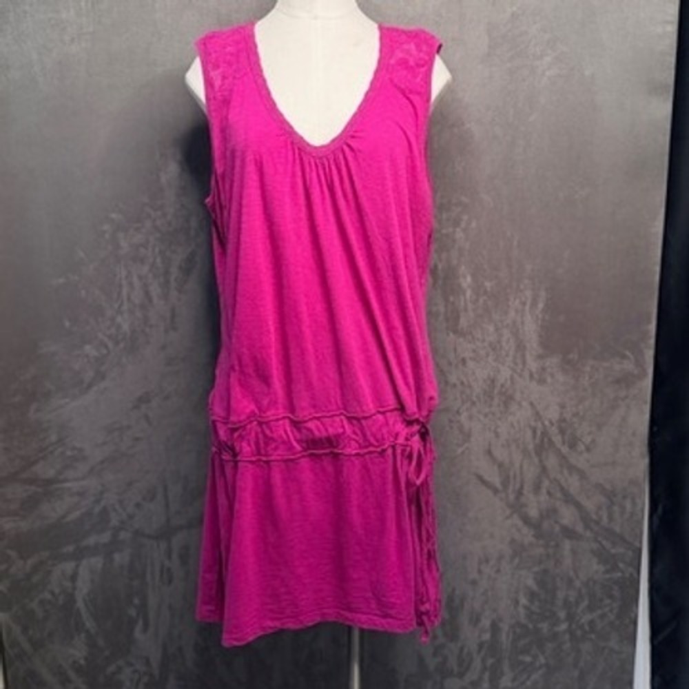 prAna Mini Dress Womens XL Pink Organicโ Cotton Lace Yoke Drop Waist Athleisure
